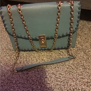 Coach Teal Leather Shoulder Bag with Gold Chain 2022